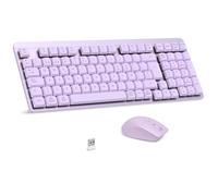 LeadsaiL Teclado Mecánico de Perfil Bajo, FA98 Pack Teclado y Ratón Inalámbrico con Switch Rojo, 2.4GHz Conexión, Linear Teclas QWERTY Español Keyboard con Teclado numérico para Windows, Mac-Morado