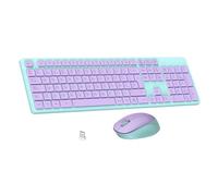 LeadsaiL Teclado y Raton Inalámbrico, Teclado y Raton Inalambrico Ergonómico, Español QWERTY, Tamaño Completo con Teclado Numérico, Receptor USB 2.4 GHz for Mac, PC, Ordenador Portátil-Violeta Verde