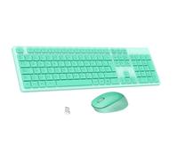LeadsaiL Teclado y Raton Inalámbrico, Teclado y Raton Inalambrico Ergonómico, Español QWERTY, Tamaño Completo con Teclado Numérico, Receptor USB 2.4 GHz for Mac, PC, Ordenador Portátil-Verde Menta