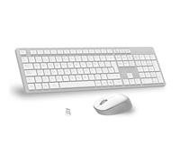 LeadsaiL Teclado y Raton Inalámbrico, Teclado y Raton Inalambrico Ergonómico, Español QWERTY, Tamaño Completo con Teclado Numérico, Receptor USB 2.4 GHz for Mac, PC, Ordenador Portátil-Blanco Gris