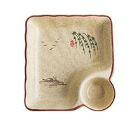 LEADSDGE Bandeja cuadrada de cerámica de alto fuego con taza de vinagre integrada, perfecta para albóndigas, dim sum y aperitivos, plato cuadrado de cerámica pintado a mano