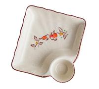 LEADSDGE Bandeja cuadrada de cerámica de alto fuego con taza de vinagre integrada, perfecta para albóndigas, dim sum y aperitivos, plato cuadrado de cerámica pintado a mano