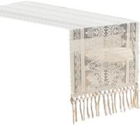 LEADSDGE Mantel de encaje vintage con bordado intrincado para cubrir comedor de lujo, camino de encaje