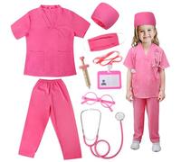 LEADSTAR Disfraz de Médico para Niña,Medico Juegos Educativos Niños 3 4 5 6-10 Años Juguete Creativo Montessori,Accesorios para Juego de Rol de Médico para Halloween Cosplay Fiesta Regalos (Rosa, M)