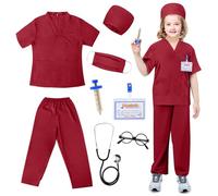 LEADSTAR Disfraz de Médico para Niña,Medico Juegos Educativos Niños 3 4 5 6-10 Años Juguete Creativo Montessori,Accesorios para Juego de Rol de Médico para Halloween Cosplay Fiesta Regalos (Rojo, S)