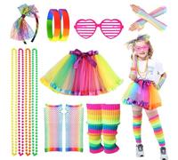 LEADSTAR Disfraz de Princesa Niña con Tutu,Juego de Accesorios de Los Años 80 para Niña,Fiestas Neon Retro Disfraz para Halloween,Cosplay,Cumpleaños,Carnaval