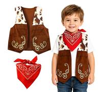 LEADSTAR Disfraz de Vaquero del Oeste para Niños 3-12 Años, Chaleco Cowboy con Flecos y Pañuelo, Traje Infantil de Vaquero para Halloween, Carnaval, Juegos de Rol y Fiestas Temáticas (S)