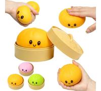 LEADSTAR Squishies de Dumpling con Purpurina y Caja, Bolas Anti-Estrés Sensoriales de Colores, Juguete Fidget de Escritorio Elástico, Regalo para Cesta de Pascua o Calcetín Navideño (Amarillo)