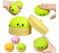 LEADSTAR Squishies de Dumpling con Purpurina y Caja, Bolas Anti-Estrés Sensoriales de Colores, Juguete Fidget de Escritorio Elástico, Regalo para Cesta de Pascua o Calcetín Navideño (Verde)