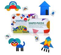 LEADSTAR Tangram Madera,36 Piezas Tangram Puzzle y 60 Piezas Diseño Tarjetas Animales Rompecabezas Juguetes Educativos Regalos para Niños de 3 4 5 6 años