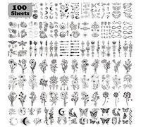 LEADTEAM 100 Hojas Tatuajes Temporales, Kit de Tatuajes Temporales Tatuajes Falsos 3D Impermeables Tatuajes Temporales Adultos, Brazo Tattoos Temporales para NiñOs Adultos Hombres y Mujeres