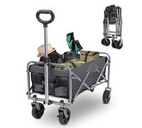LEADZM Carro Playa | Carro Plegable con Ruedas, Carrito Multiusos Ideal Playa, Compra, Jardín o Camping, Carga hasta 100kg, Pequeño y Compacto, fácil de Guardar, Gris