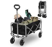 LEADZM Carro Playa | Carro Plegable con Ruedas, Carrito Multiusos Ideal Playa, Compra, Jardín o Camping, Carga hasta 100kg, Pequeño y Compacto, fácil de Guardar, Negro
