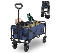 LEADZM Carro Playa | Carro Plegable con Ruedas, Carrito Multiusos Ideal Playa, Compra, Jardín o Camping, Carga hasta 100kg, Pequeño y Compacto, fácil de Guardar, Azul