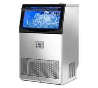 LEADZM - Máquina de hielo comercial 50 kg/24h, capacidad de almacenamiento 23 kg, 50 cubitos de hielo por ciclo, acero inoxidable, limpieza automática, ideal para bar, restaurante y café
