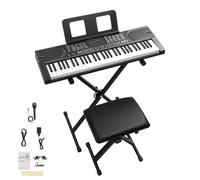 LEADZM Piano de 61 teclas, compacto y digital, con pantalla LCD transparente, Bluetooth MIDI, teclas iluminadas, soporte en X y banco de piano, atril para partituras, auriculares, micrófono (negro)