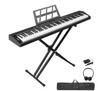 LEADZM Piano digital semiponderado de 88 teclas, teclado de tamaño completo, teclado electrónico con soporte de doble tubo en forma de X, Bluetooth MIDI, atril para partituras, pedal de sostenido