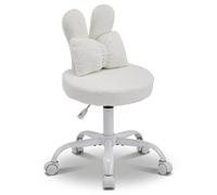 LEADZM Silla de Estudio, Silla Giratoria Ergonómica Oficina, Altura Ajustable, Carga de 120 kg Tejido de Felpa Tipo Teddy para Estudio, Dormitorio, Respaldo de orejitas de Conejo (Blanco)