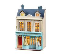 Leaenlyrics Miniature House Kit- Led Furniture Miniature House Kit, Warm Manor Shop Dessert Shop Romantic Castle Miniature Dolls House Kit | Open Design Miniature House Display
