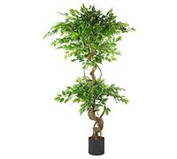 Leaf Árbol Artificial Realista japonés Fruticosa Ficus, retorcido Grande, Negro, 150 cm (5 pies)
