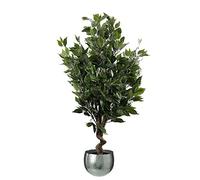 Leaf Árbol de Interior Artificial con Maceta, Materiales Mixtos, Curva de Plata de ficus de Hoja perenne 110 cm
