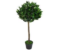 Leaf Árbol de Laurel Artificial, Tallo Trenzado o Liso, en Maceta de plástico Negro, Verde, 90 cm