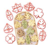Leaf Cookie Cutter Set, Fondant Mould Kit, Pastry Stamp Tools, Pressable Fall Clay Shapes, Decorative Pie Crust, Assorted Designs, for Baking Crafts and Holiday Treat, 13.5x14x1.2cm Multicolor