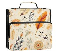 Leaf Feather - Carpeta con cremallera de 3 anillos con asa y correa para el hombro, capacidad para 500 hojas, bolsa organizadora de almacenamiento con múltiples bolsillos para la escuela y la oficina