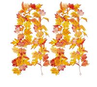 Leaf Garlands for Decoration Fall, Artificial Fall Garland with Maple Leaves, Indoor Outdoor Autumn Decor for Fireplace, Table, Stairs, Thanksgiving Party (BA)