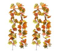 Leaf Garlands for Decoration Fall, Artificial Fall Garland with Maple Leaves, Indoor Outdoor Autumn Decor for Fireplace, Table, Stairs, Thanksgiving Party (FA)