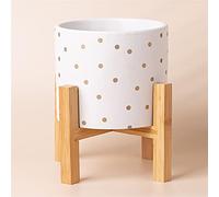 Leaf Macetas de cerámica para Interiores con Soporte de 23,5 cm, diseño de Lunares Dorados