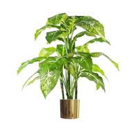 Leaf Planta Artificial Grande de 100 cm, diseño de Zorro Aglaonema (Hoja perenne manchada), Metal, Verde con Maceta Dorada