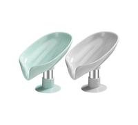 Leaf Shaped Soap Dishes for Bathroom, 2 Pcs Shower Soap Bar Holder with Drain, Plastic Soap Box with Stand and Sunction Cup
