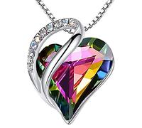 Leafael San Valentín Collar Mujer Infinito Amor Corazón, Colgante con Piedra de Nacimiento y Cristales Curativos, Joyería Regalo para Mujer, Chapado en Plata, Cadena 18+2"