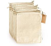 Leafico Bolsas Reutilizables de Algodón Tamaño Grande 25x30 cm (Pack de 12) - Sacos de Tela con Cordón para Pan, Frutas, Verduras, Compras a Granel y Almacenamiento Doméstico Ecológico