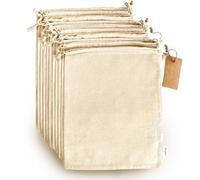 Leafico Sacos de Algodón Reutilizables Tamaño Mediano 20x25 cm (Pack de 12) - Bolsas de Tela con Cordón Ecológicas para Garbanzos, Café, Frutas Pequeñas, Panecillos y Almacenamiento Natural