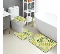 Leafy - Juego de 3 alfombrillas de baño, diseño de helechos verdes naturales, absorbentes, antideslizantes, en forma de U, lavables, flores primaverales, de franela de secado rápido