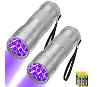 LEAGY 2 Pack 12 LED 395nm Mini Linterna UV con Pilas - Detector de Orina de Mascotas, para Detección de Billetes Falsos, Billetes de Banco, Verificación de Documentos, etc (Plata)
