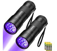 LEAGY 2 Pack 12 LED 395nm Mini Linterna UV con Pilas - Detector de Orina de Mascotas, para Detección de Billetes Falsos, Billetes de Banco, Verificación de Documentos, etc (Negro)