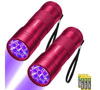 LEAGY 2 Pack 12 LED 395nm Mini Linterna UV con Pilas - Detector de Orina de Mascotas, para Detección de Billetes Falsos, Billetes de Banco, Verificación de Documentos, etc (Rosa roja)