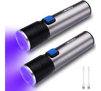 LEAGY Paquete de 2 mini linterna UV recargable de 395 nm con USB, zoom, brillo ajustable para caza de escorpiones, detección de falsificaciones, curado de pegamento UV, arte de uñas, etc