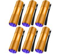 LEAGY Paquete de 6 luces LED UV ultra violeta luz negra 9 LED luz al aire libre etc (Dorado)