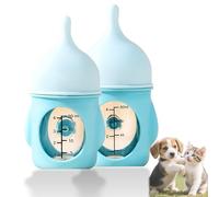 Leak-Proof Squeezable Kitten Bottle, Kitten Bottle Feeding Kit, Pet Silicone Anti-Choking Milk Bottle, 20ml/80ml Newborn Kittens/Dogs Bottles, 4-Pack Kittens B-ottles Nipples (20ml+80ml Blue)