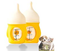 Leak-Proof Squeezable Kitten Bottle, Kitten Bottle Feeding Kit, Pet Silicone Anti-Choking Milk Bottle, 20ml/80ml Newborn Kittens/Dogs Bottles, 4-Pack Kittens B-ottles Nipples (20ml+80ml Yellow)