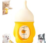 Leak-Proof Squeezable Kitten Bottle, Reusable Pet Feeding Bottle, with Nipples Silicone Puppy Bottles, for Newborn Kittens, Puppies, Small Animals (Yellow,80ml)