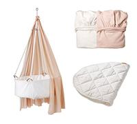 Leander Cuna Blanco con Träumeland Colchón, gancho para techo, cielo (velo) Rosa Suave, 2 pieza original de sábanas Soft Pink/Blanco Y Original de colchón