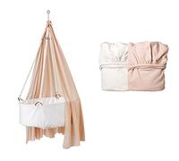 Leander Cuna Blanco con Träumeland Colchón, gancho para techo, cielo (velo) Rosa Suave, 2 pieza original de sábanas Soft Pink/Blanco