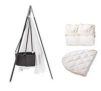 Leander - Juego de cuna (incluye cuna gris con trípode, velo blanco, 2 sábanas bajeras blancas, 1 cubrecolchón