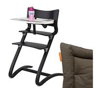 Leander Trona Negro Paquete completo con estribo de seguridad, mesa, BORMIOLI nfree de Tink Taza y asiento cojín marrón marrón