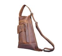 Le'aokuu Hombres Al aire libre Grandes viajes Senderismo Té Cross-body Chest Sling Bag Rig One Correa Bolsa Mochila Calidad Cuero 2329 (2329 Marrón)